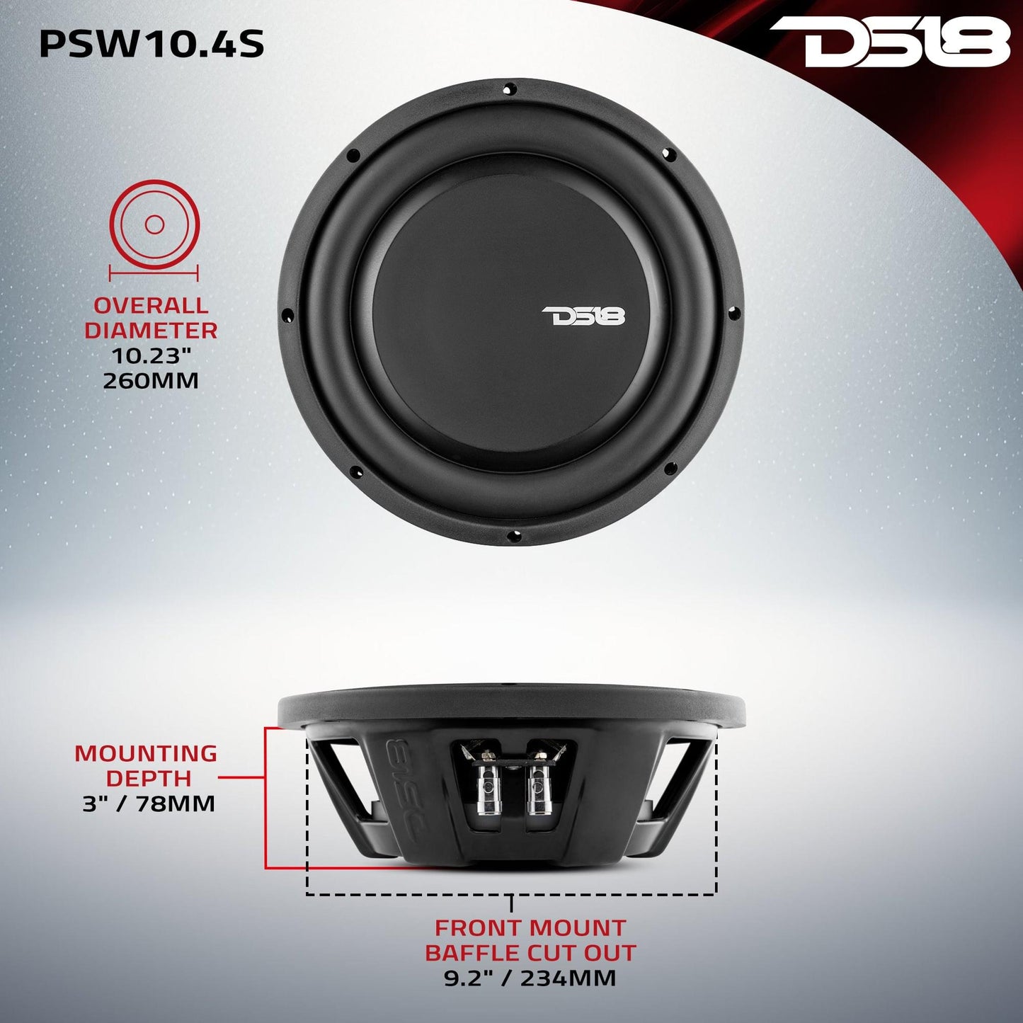 PS Shallow-Mount Water Resistant 10" Subwoofer | 500W RMS Single Voice - 4 Ohm - PSW10.4S - product image 6 - AudioSellerz
