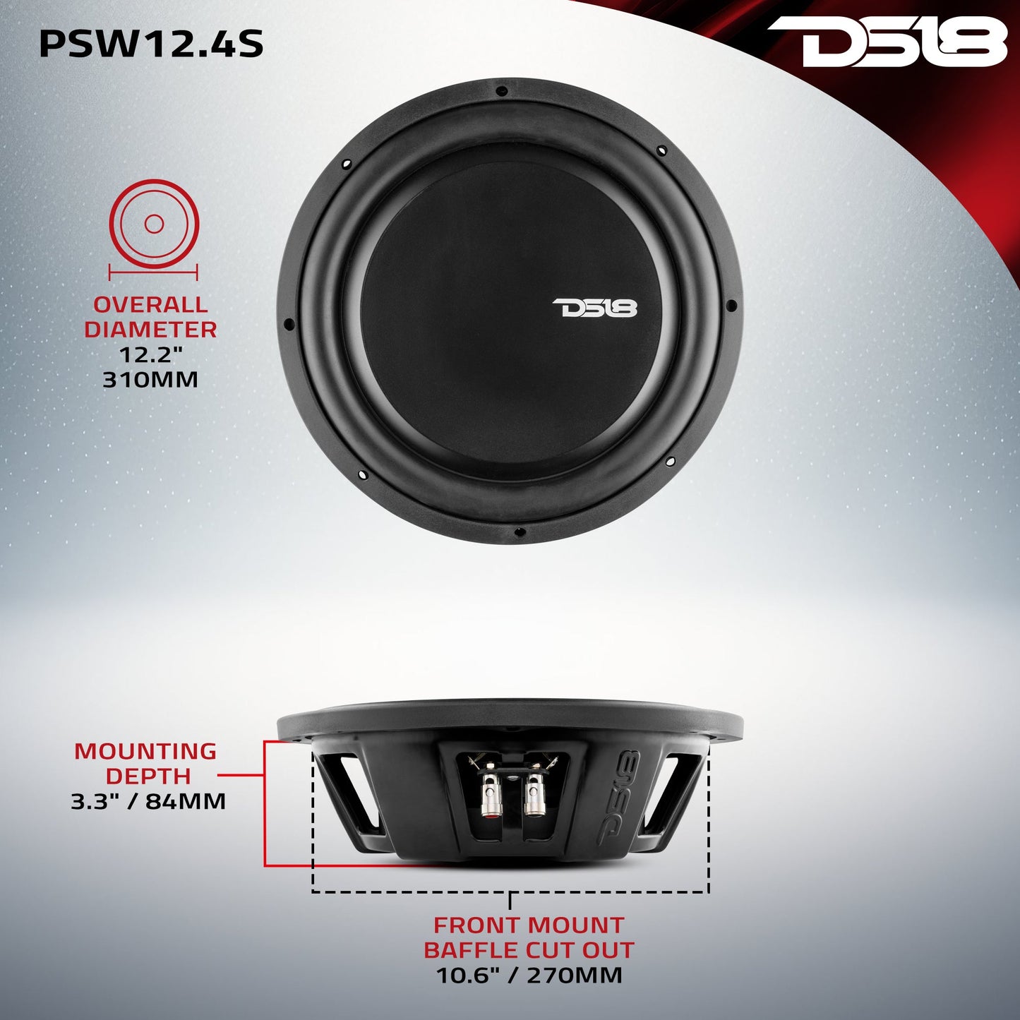 PS Shallow-Mount Water Resistant 10" Subwoofer | 500W RMS DVC 2-Ohm.