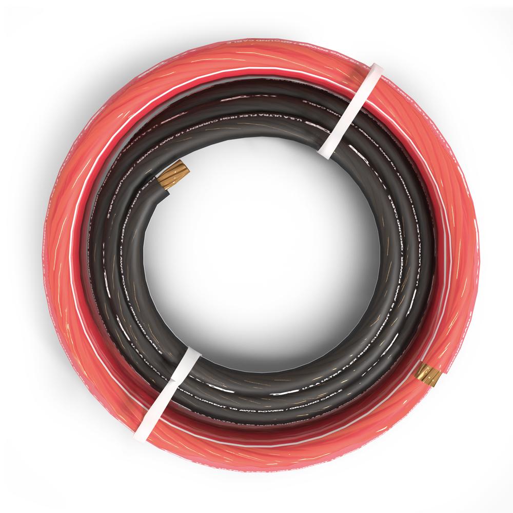 0-GA Ultra Flex CCA Ground Power Cable 5 Ft Black and 20 Ft Red Kit.