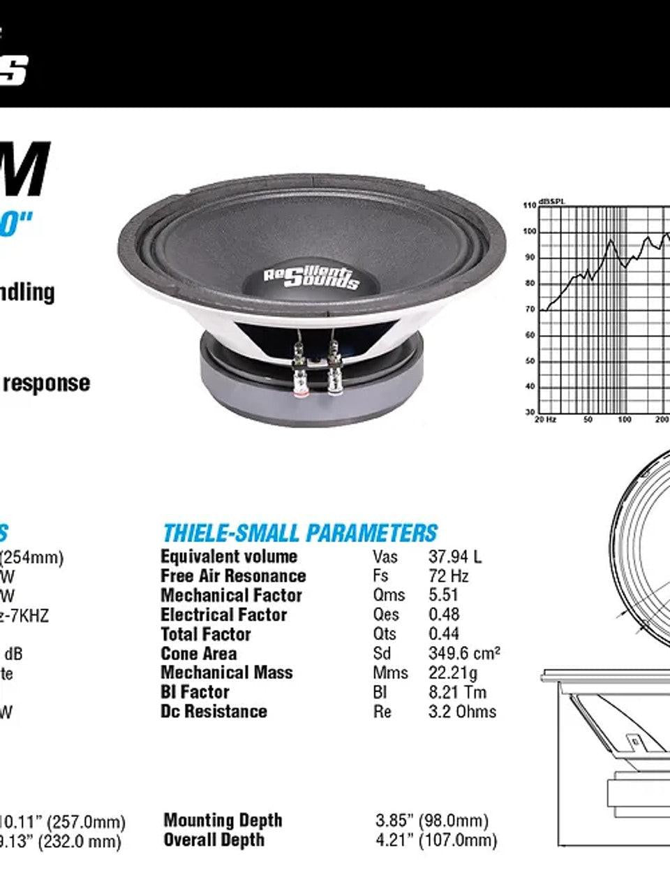 Resilient Sounds RS 10M 10" Midrange Speaker – 300W RMS 4 Ohm (Single) - Audio Sellerz