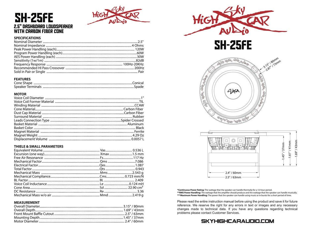 Sky High Car Audio SH-25FE 2.5" Loudspeaker with Carbon Fiber Cone (Pair - Audio Sellerz