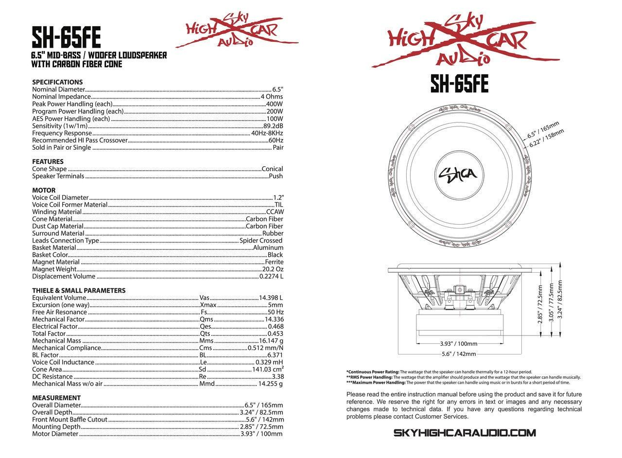 Sky High Car Audio SH-65FE 6.5" Mid Woofer Pair w/ Carbon Fiber Cone - Audio Sellerz