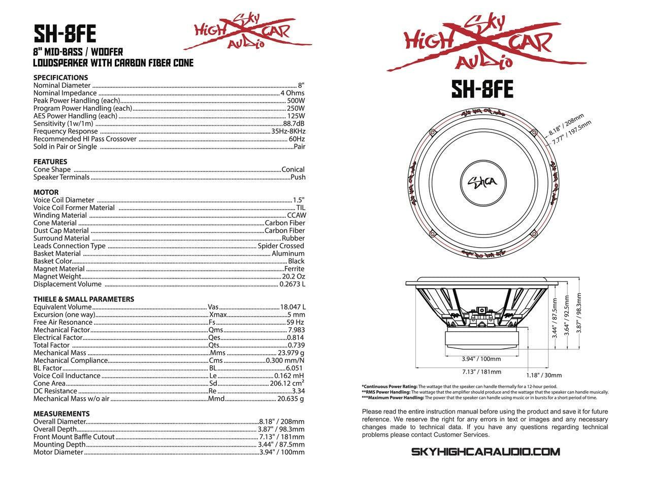 Sky High Car Audio SH-8FE 8" Mid Woofer Pair w/ Carbon Fiber Cone