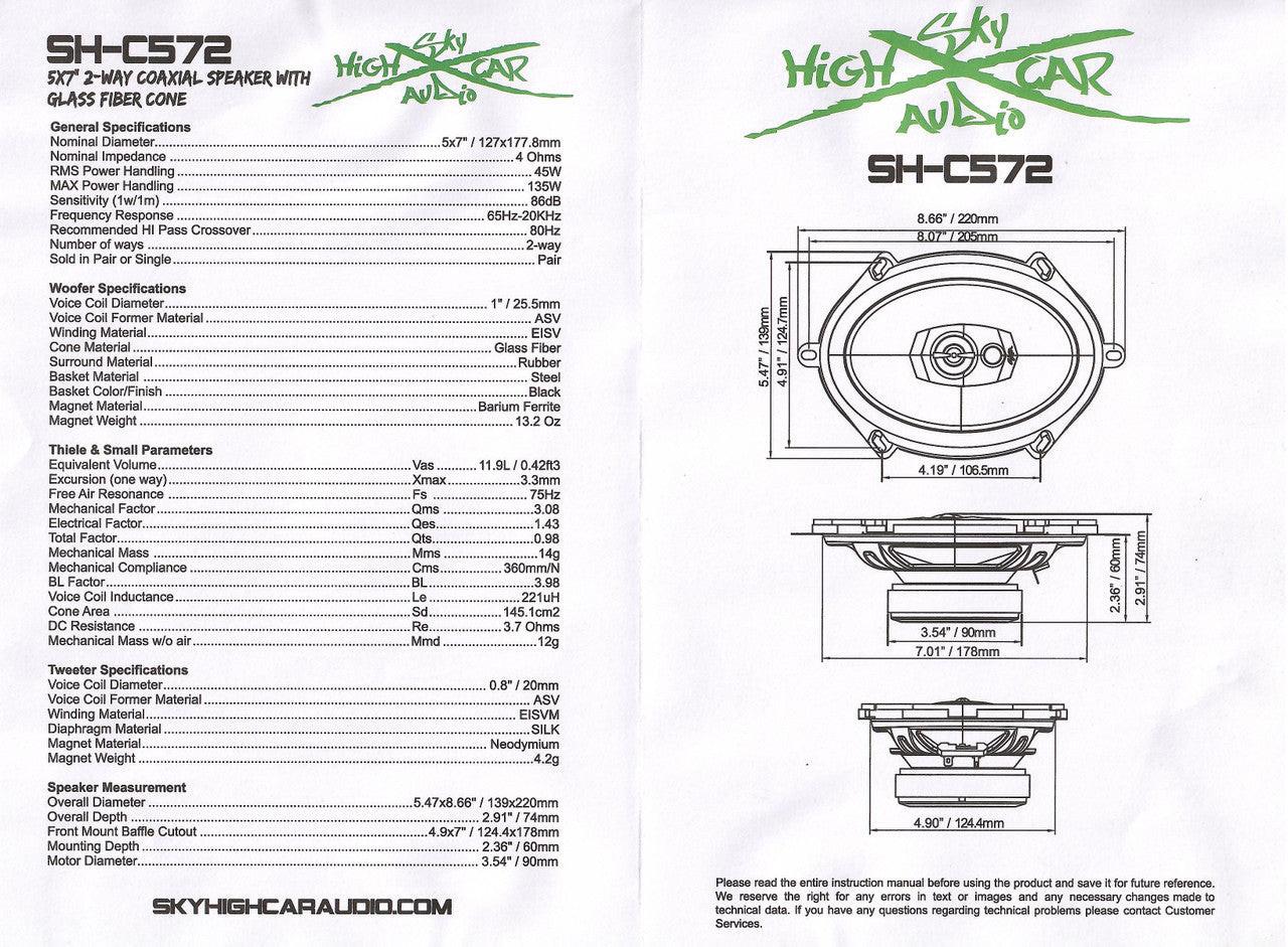SHCA - C572 5x7" 2-way Coaxial Speakers (Pair) With Glass Fiber Cone - Audio Sellerz