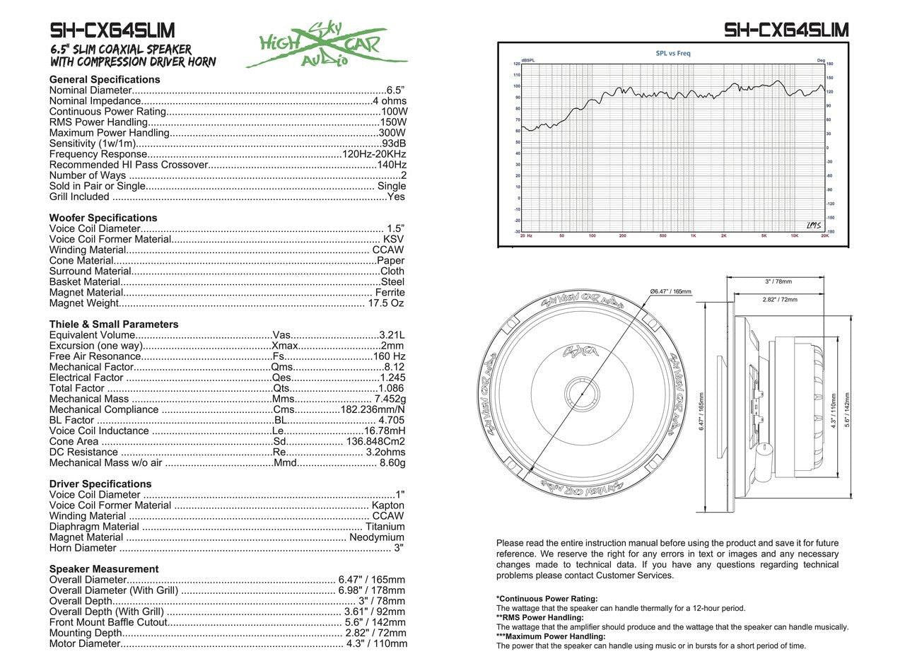 Sky High Car Audio SH-CX64SLIM 6.5" Slim Coaxial Speaker With Compression Driver Horn