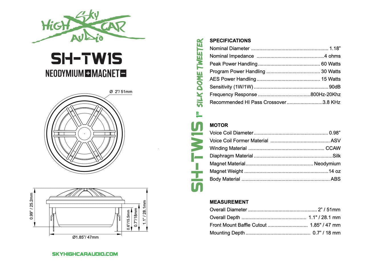 SHCA - TW1S Neo Silk Dome 1" VC Tweeter (Pair)
