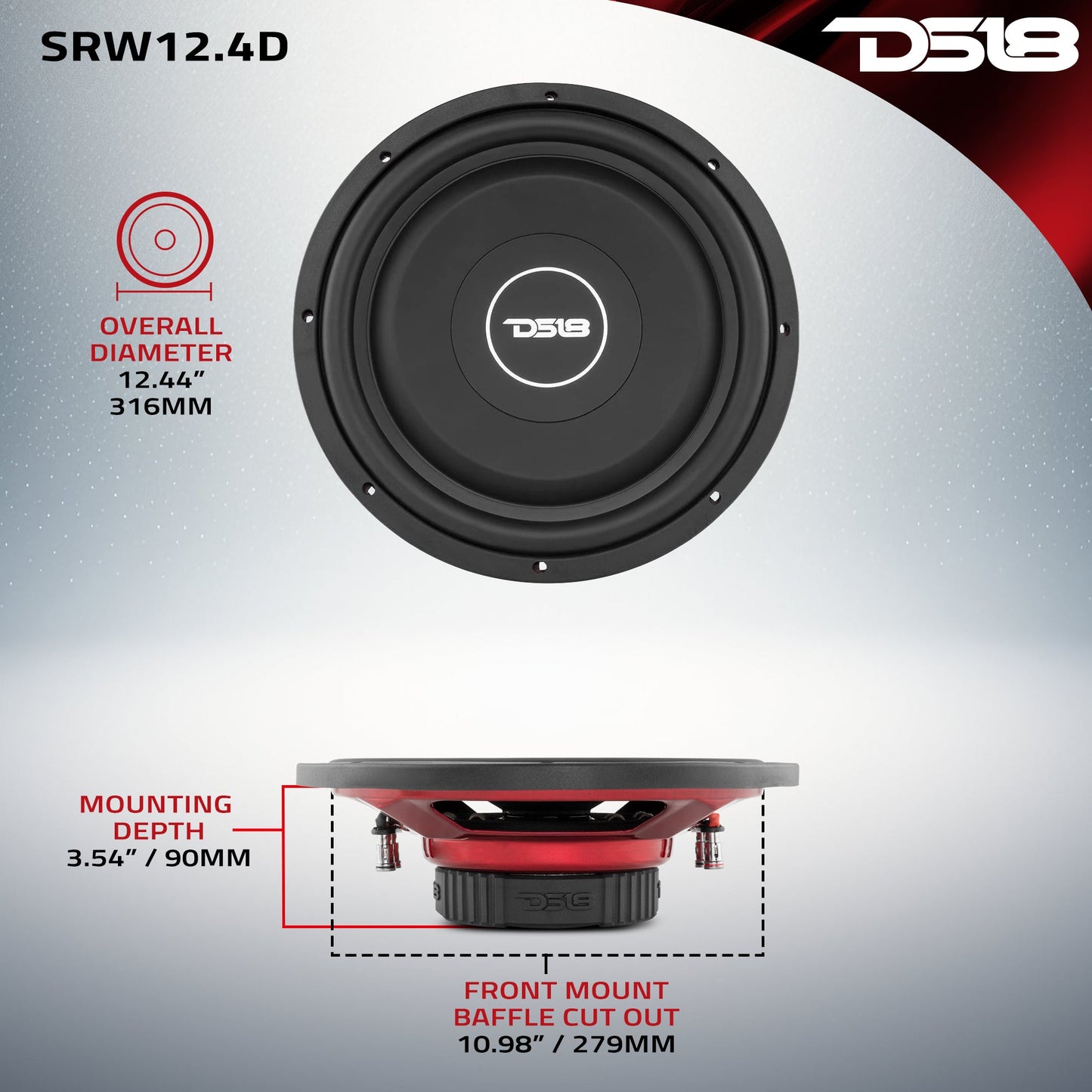 SRW Shallow-Mount 12" Subwoofer 220 Watts Rms DVC 4-Ohm.