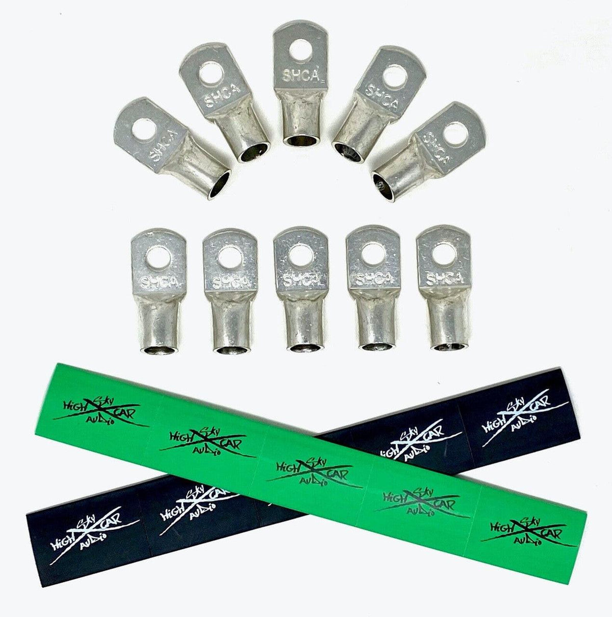 Sky High Car Audio 1/0 Gauge Copper Ring Terminals with Heat Shrink Tubing 10 Pack - Sold by Audio Sellerz