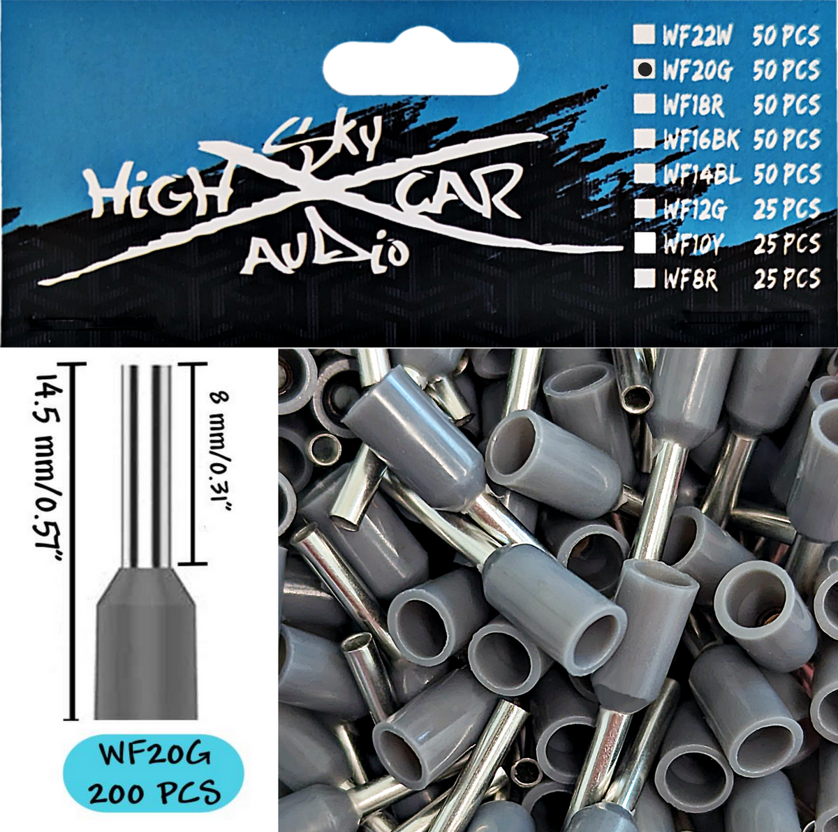 Sky High Car Audio Insulated Aluminum Wire Ferrules 8 Gauge-22 Gauge 1200 Assorted Sizes Set - Sold by Audio Sellerz