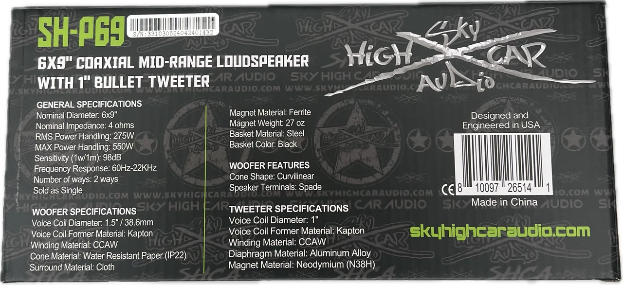 Sky High Car Audio SH-P69 6x9” COAXIAL MID-RANGE LOUDSPEAKER WITH 1" BULLET TWEETER - Audio Sellerz
