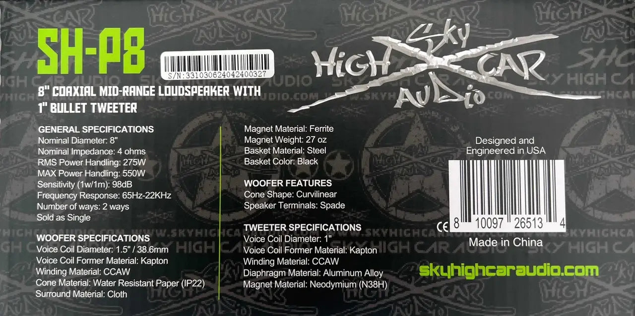 Sky High Car Audio SH-P8 8” COAXIAL MID-RANGE LOUDSPEAKER WITH 1" BULLET TWEETER - Audio Sellerz