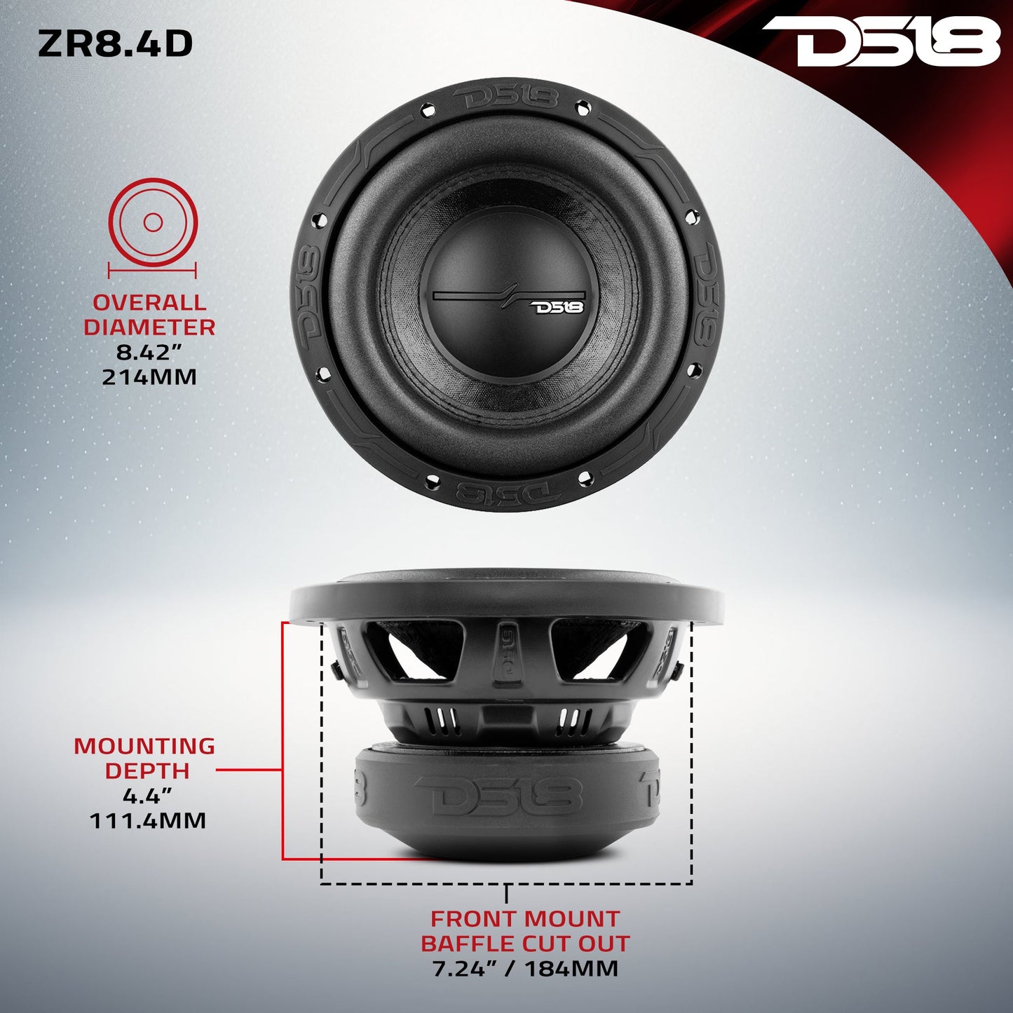 ZR 8" Subwoofer 450 Watts Rms DVC 4-Ohm.