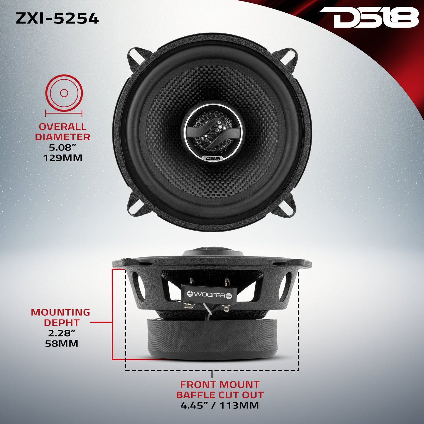 ZXI 5.25" 2-Way Coaxial Speakers with Kevlar Cone | 60 Watts RMS 4-Ohm.