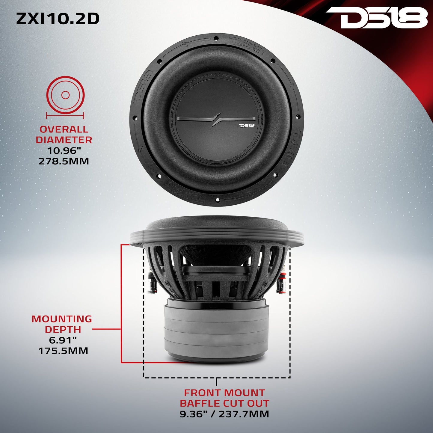 ZXI 10" High Excursion Subwoofer Quad Stacked Magnets | 800W RMS DVC 2-Ohm.