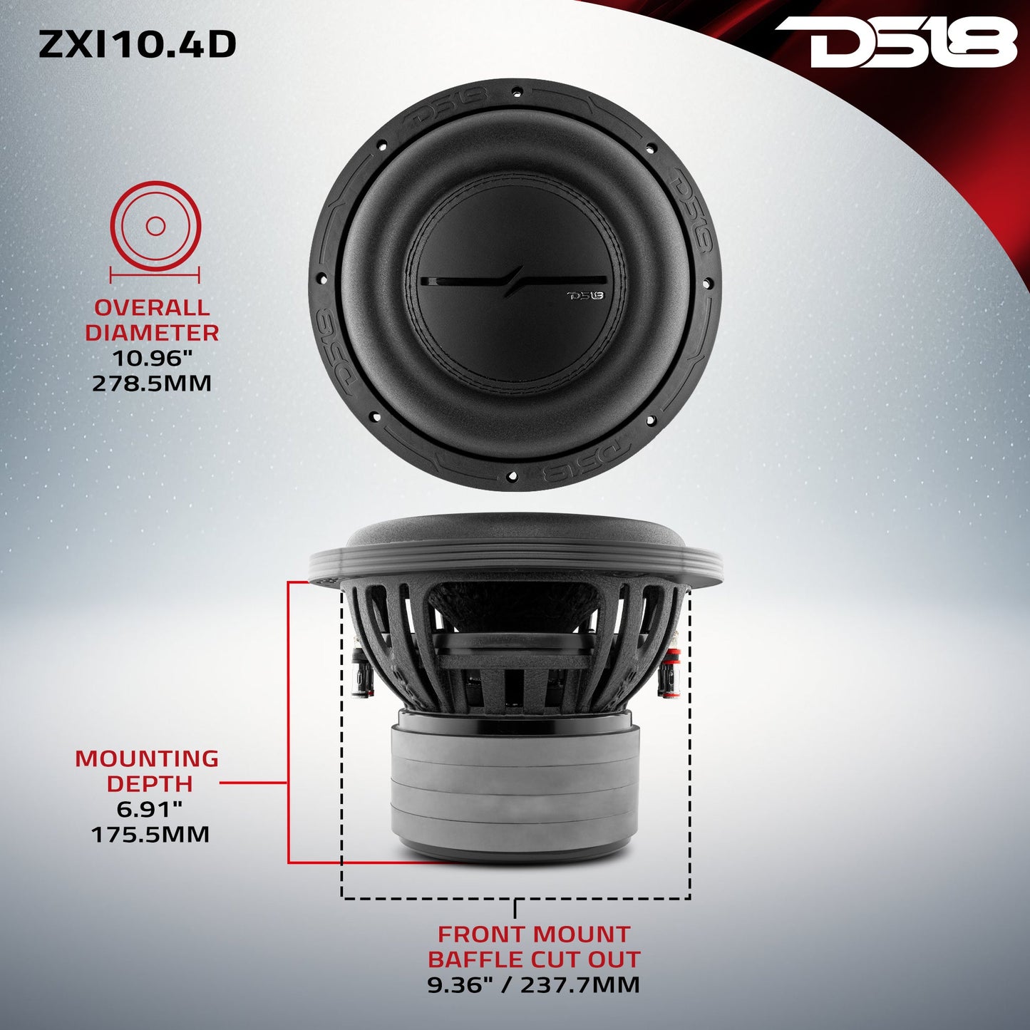 ZXI 10" High Excursion Subwoofer Quad Stacked Magnets | 800W RMS DVC 4-Ohm.
