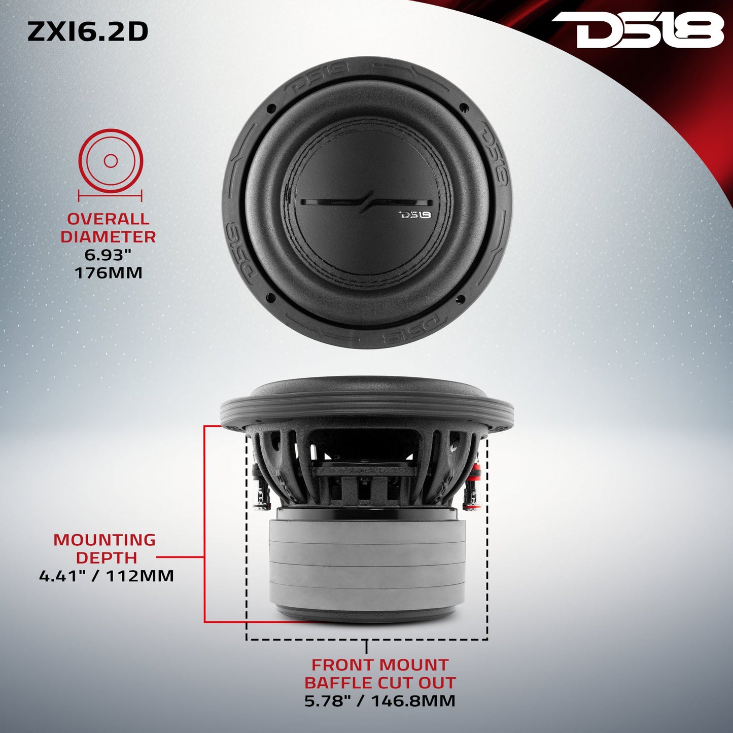 ZXI 6.5" High Excursion Subwoofer Quad Stacked Magnets 300 Watts Rms DVC 2-Ohm.
