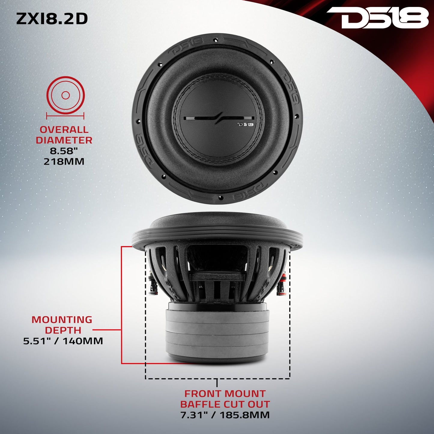 ZXI 8" High Excursion Subwoofer Quad Stacked Magnets | 600W RMS DVC 2-Ohm.