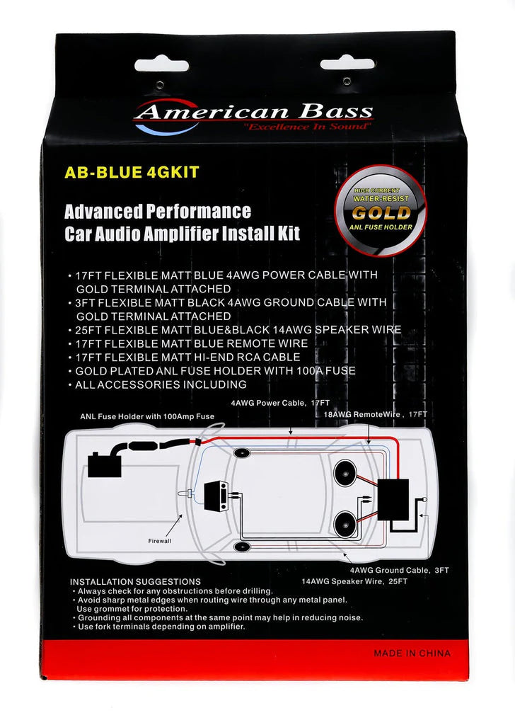 American Bass 4 Gauge Amp Kit (CCA) - Audio Sellerz