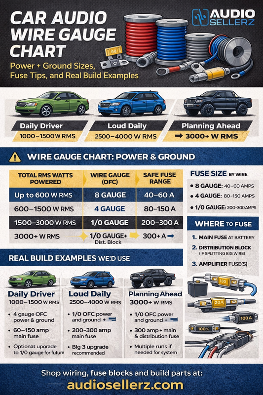 Car Audio Wire Gauge Chart: Power and Ground Sizes, Fuse Tips, and Real Build Examples (Audio Sellerz Guide)