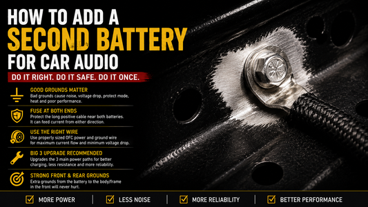 Proper bare-metal car audio ground connection for a second-battery installation