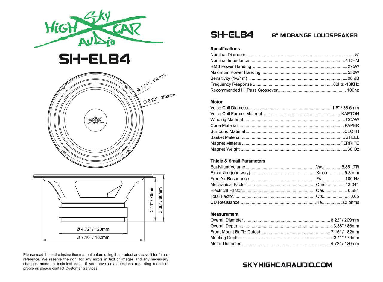 SHCA Pro Audio EL84 8" Midrange Midbass Speaker 275 Watts 4 ohm (Single) - Audio Sellerz