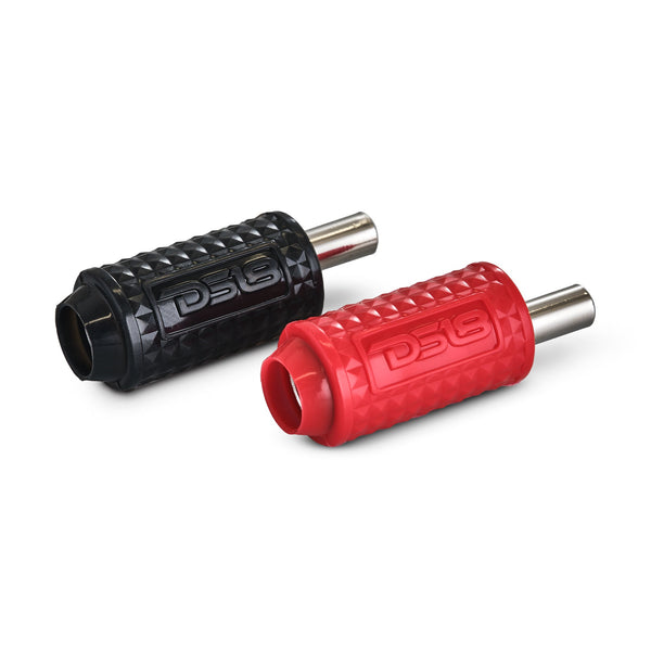 1/0-GA to 1/4-GA Amp Input Reducers with Offset Stub and Silicone Cover - BLACK/RED.