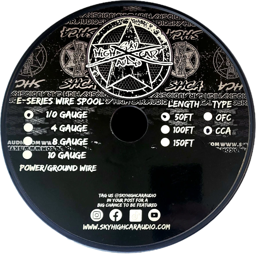 Sky High Car Audio E-Series CCA 1/0 Gauge Power/Ground Wire – 50ft Spool.