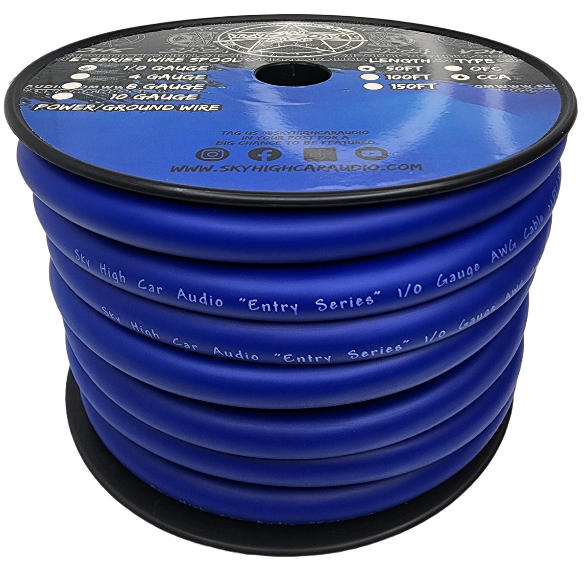 Sky High Car Audio E-Series CCA 1/0 Gauge Power/Ground Wire – 50ft Spool.