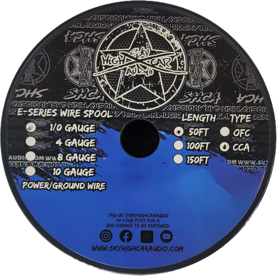 Sky High Car Audio E-Series CCA 1/0 Gauge Power/Ground Wire – 50ft Spool.