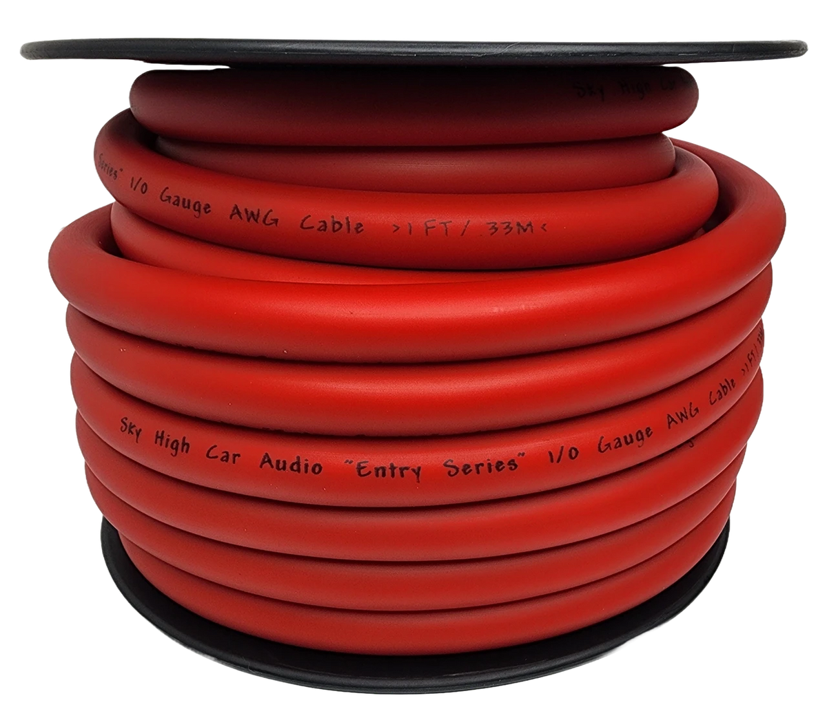 Sky High Car Audio E-Series CCA 1/0 Gauge Power/Ground Wire – 50ft Spool.