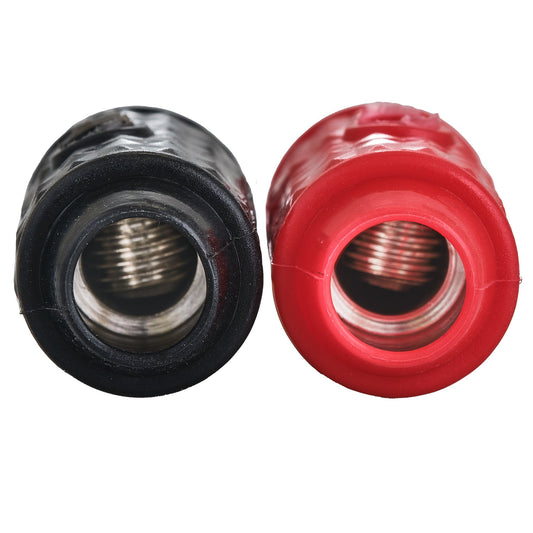 1/4-GA to 1/8-GA Amp Input Reducers with Offset Stub and Silicone Cover - BLACK/RED.