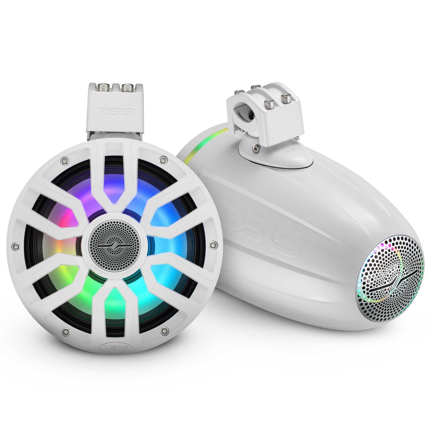 8" NXL-iQ Marine Tower Speaker with Digital LED Lights, Neodymium Magnet, 1" Compression Driver, IP65 Rated, 350W RMS, 4-Ohm.