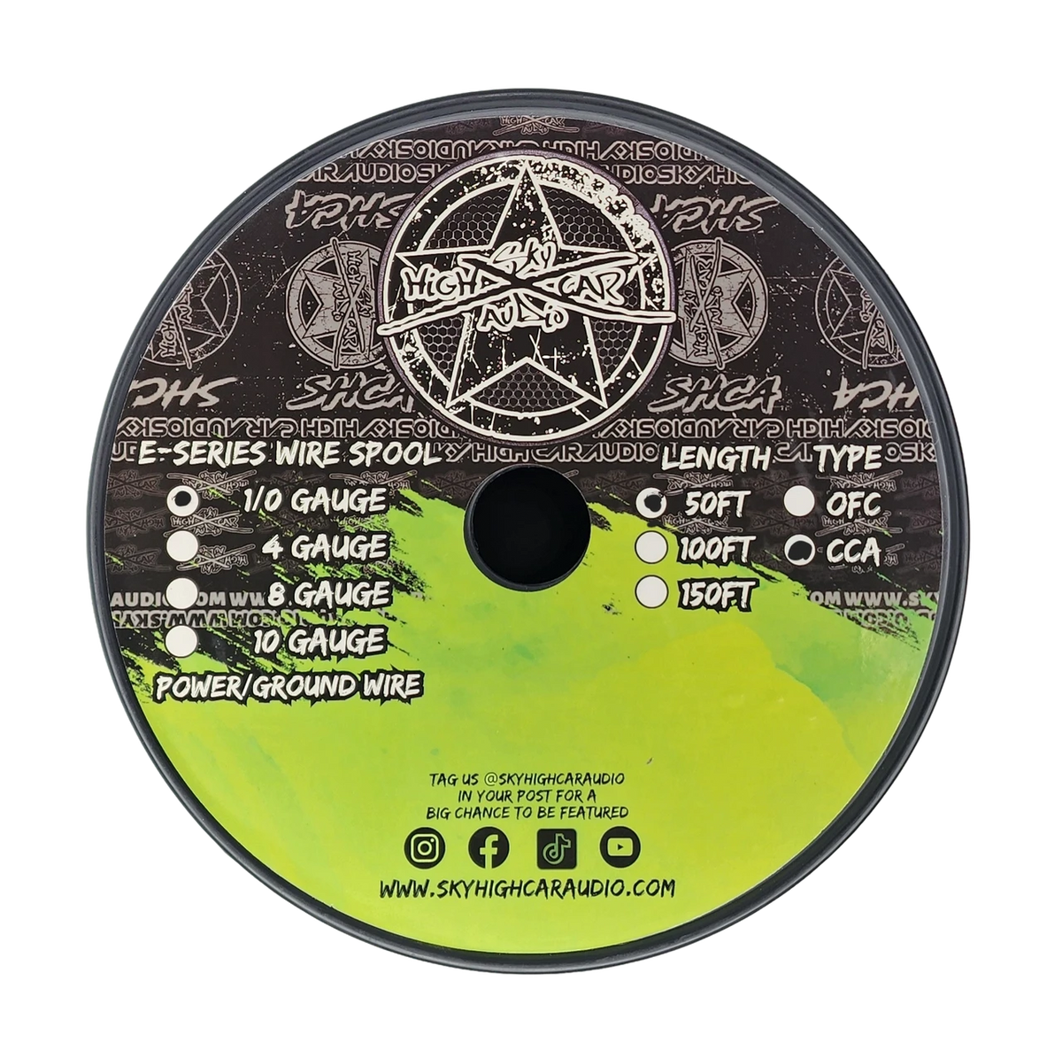 Sky High Car Audio E-Series CCA 1/0 Gauge Power/Ground Wire – 50ft Spool.