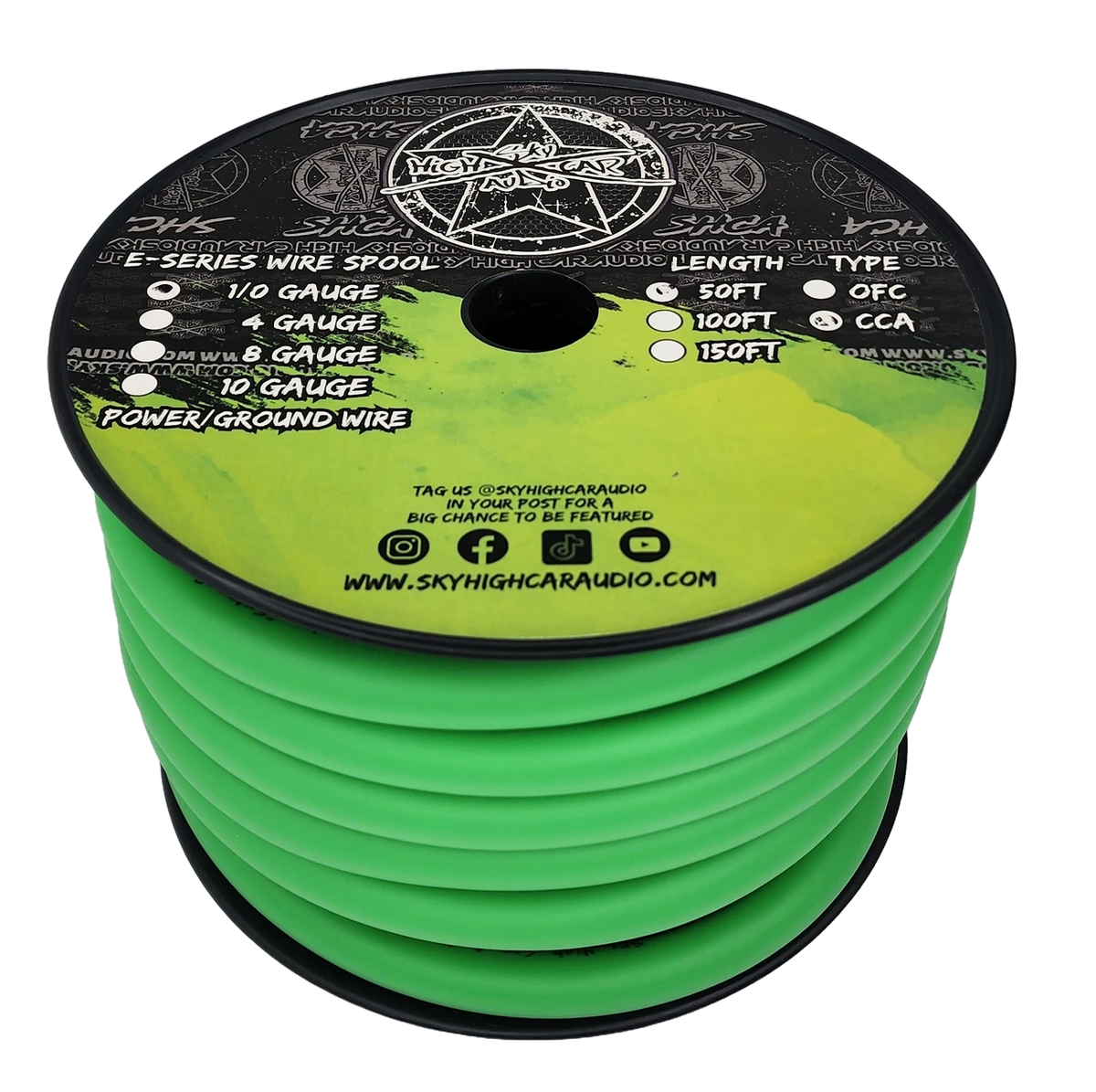 Sky High Car Audio E-Series CCA 1/0 Gauge Power/Ground Wire – 50ft Spool.