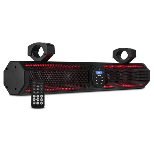 26" Marine Amplified Soundbar with Bluetooth USB & RGB Lighting 6 Speakers 600 Watts.
