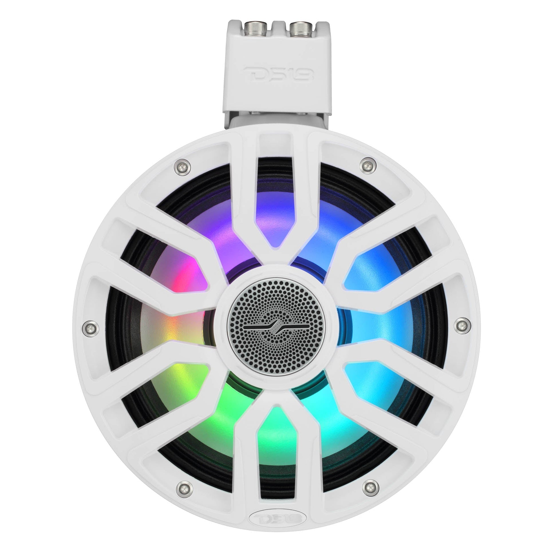 8" NXL-iQ Marine Tower Speaker with Digital LED Lights, Neodymium Magnet, 1" Compression Driver, IP65 Rated, 350W RMS, 4-Ohm.