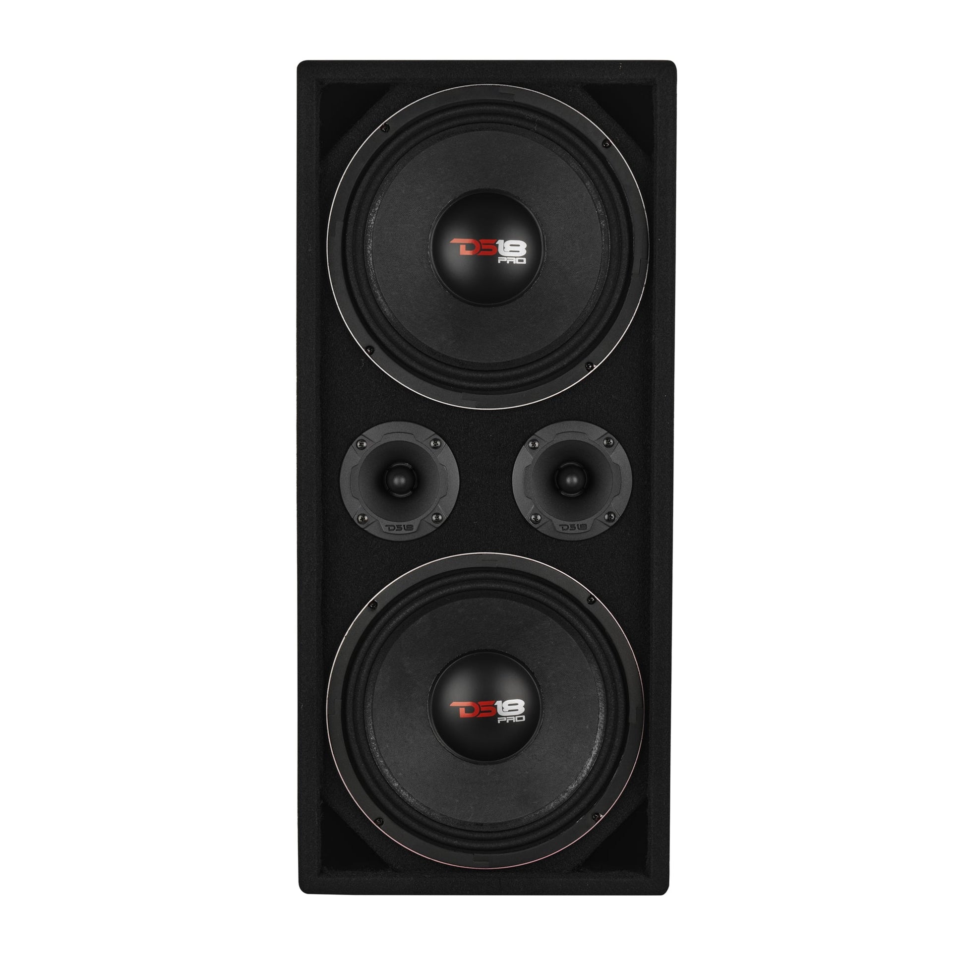 Loaded Voceteo Enclosure with Dual 10" Mids, Dual 3.78" Tweeters, Amplifier & Speakon Cable.