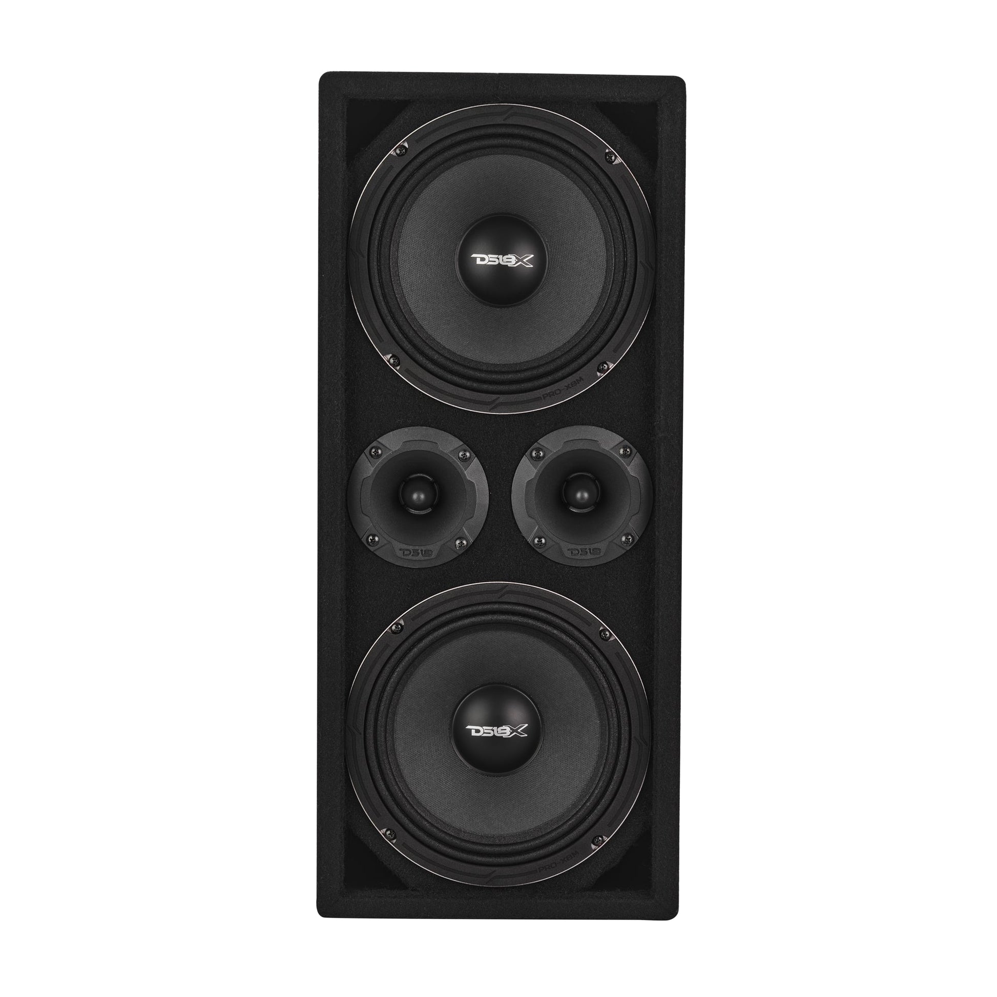 Loaded Voceteo Enclosure with Dual 8" Speakers, Dual 3.78" Tweeters, Amplifier & Speakon Cable.