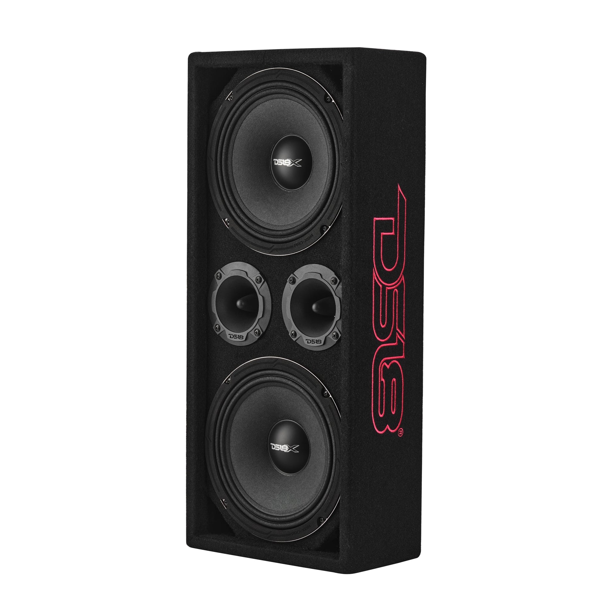 Loaded Voceteo Enclosure with Dual 8" Speakers, Dual 3.78" Tweeters, Amplifier & Speakon Cable.