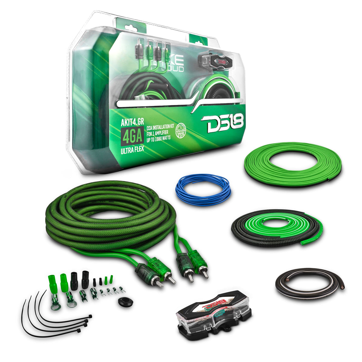 4-GA Amplifier Installation Wiring Kit - Green.