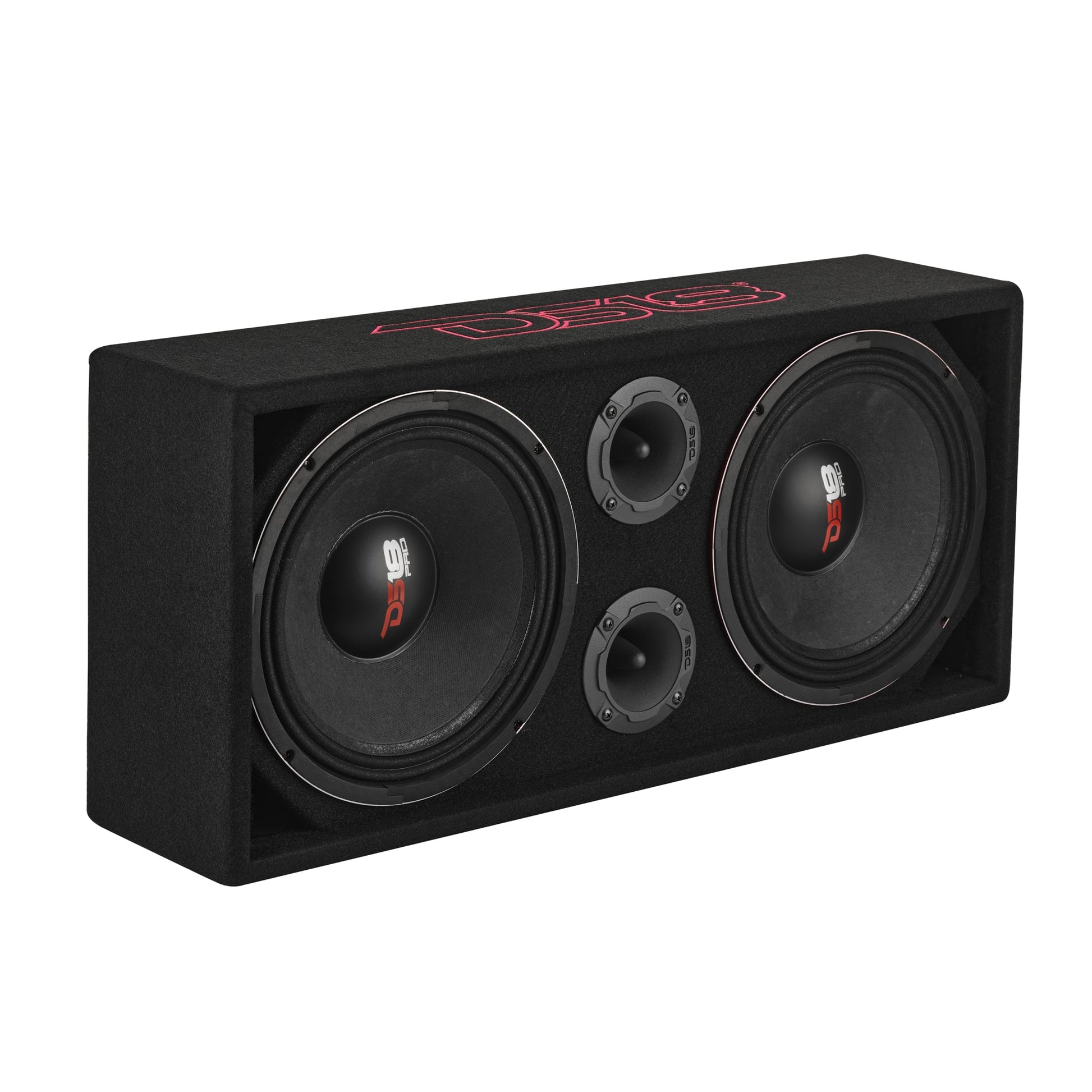 Loaded Voceteo Enclosure with Dual 10" Mids, Dual 3.78" Tweeters, Amplifier & Speakon Cable.