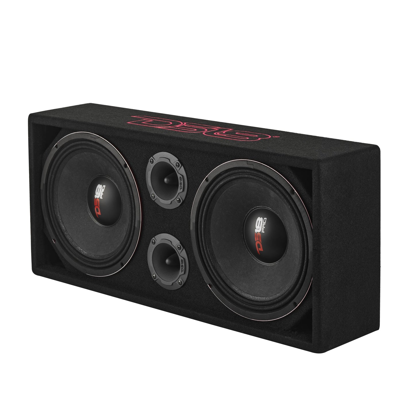 Loaded Voceteo Enclosure with Dual 10" Mids, Dual 3.78" Tweeters, Amplifier & Speakon Cable.