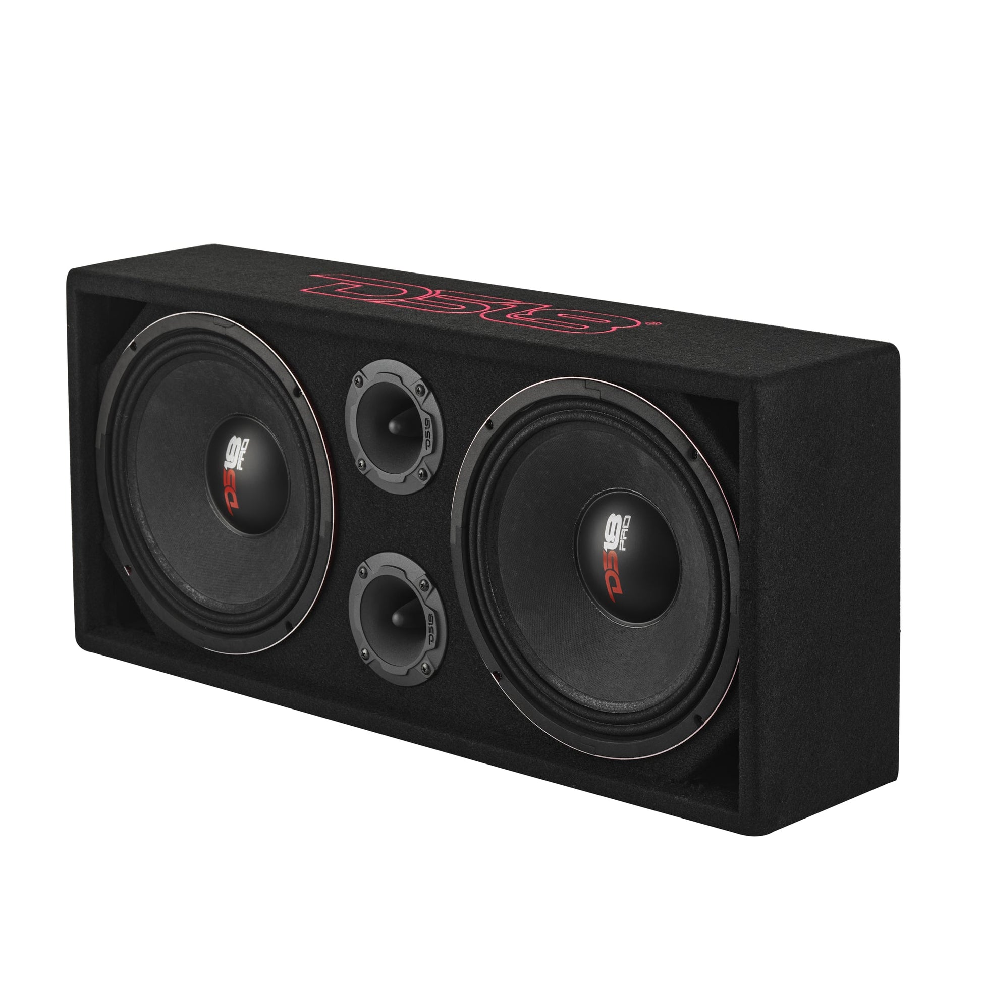 Loaded Voceteo Enclosure with Dual 10" Mids, Dual 3.78" Tweeters, Amplifier & Speakon Cable.