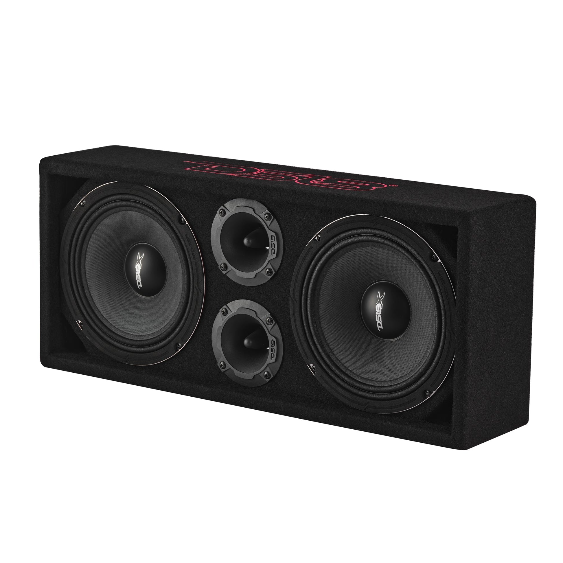 Loaded Voceteo Enclosure with Dual 8" Speakers, Dual 3.78" Tweeters, Amplifier & Speakon Cable.