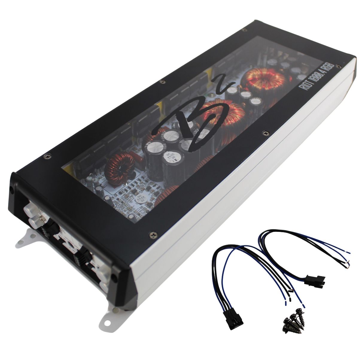 B2 Audio RIOT 4-Channel 1.8K 1800W 2-Ohm Class D Full Range Amplifier w/ RGB LED Illumination.