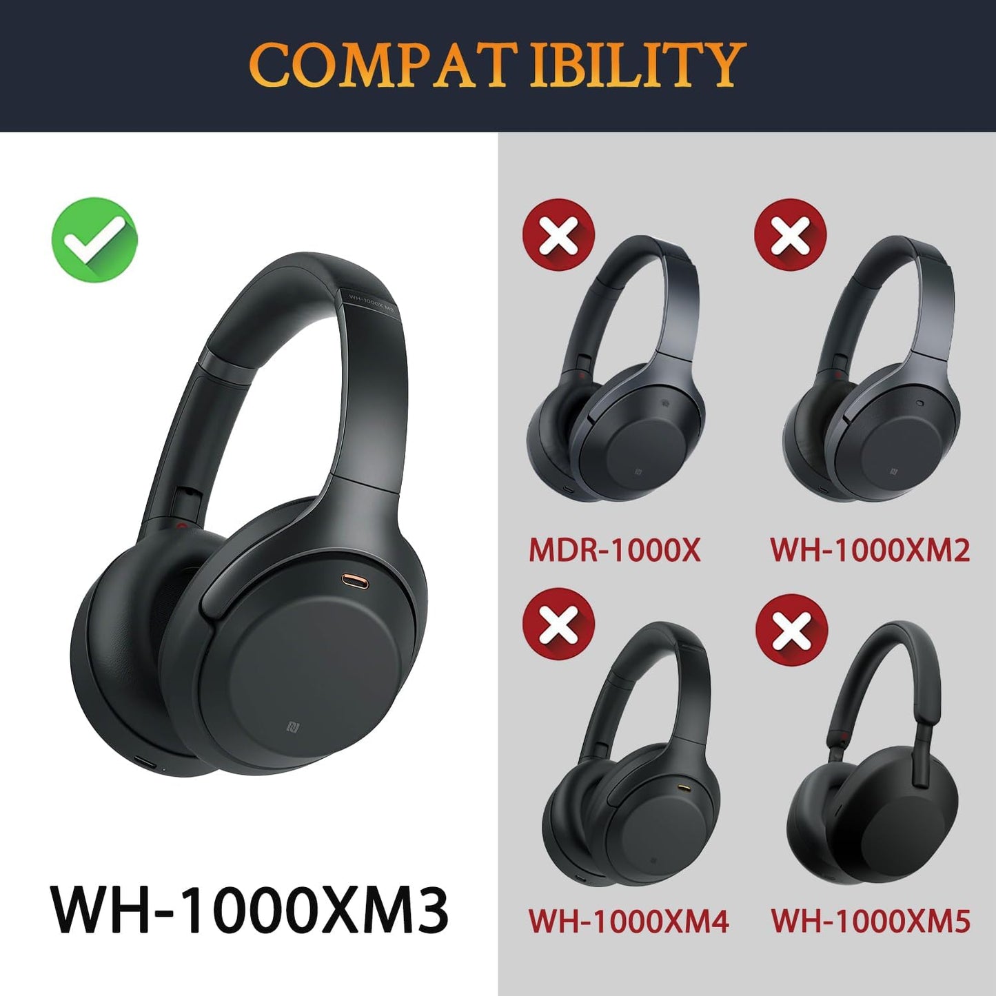 CS Upgraded Replacement Ear Pad Cushions for Sony WH-1000XM3 Headphones | Cooling Gel - product image 4 - Audio Sellerz