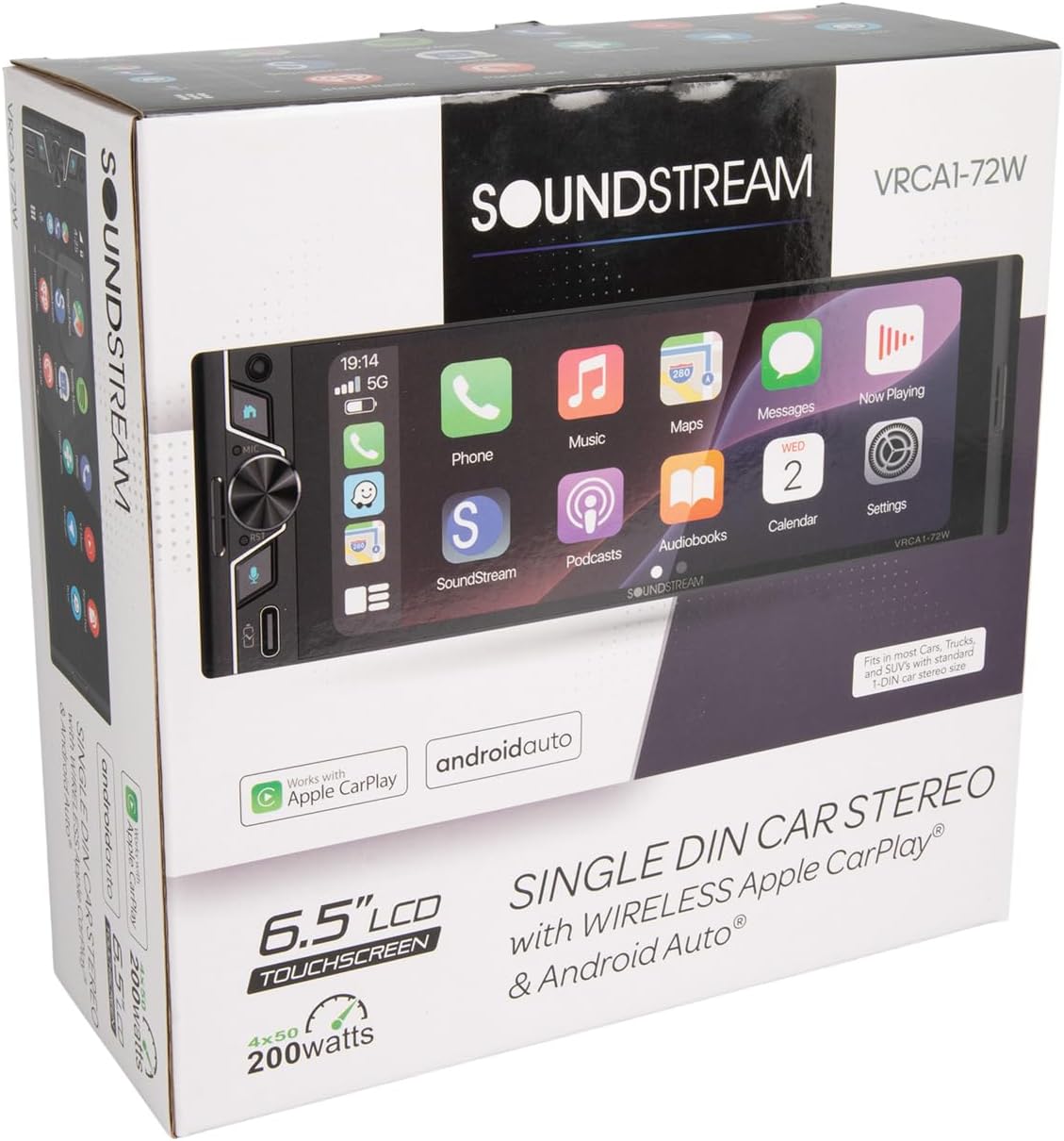 Soundstream VRCA1-72W 6.7" Wireless Apple CarPlay and Android Auto Single DIN Car Stereo