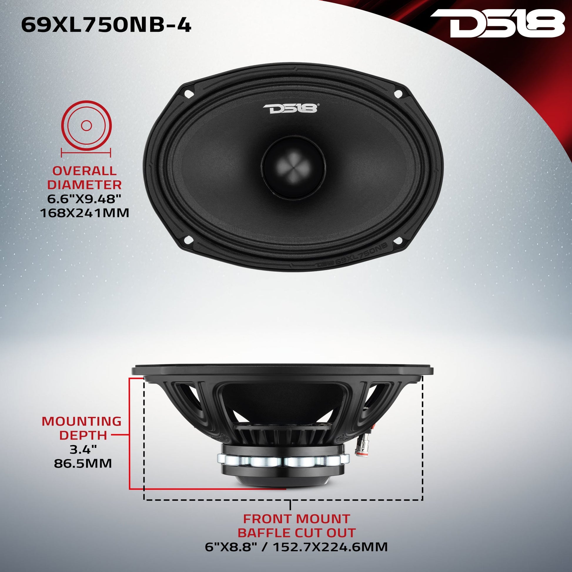 6x9" Midrange Loudspeaker with Neodymium Rings and Aluminum Bullet | 375 Watts RMS 4-Ohm.