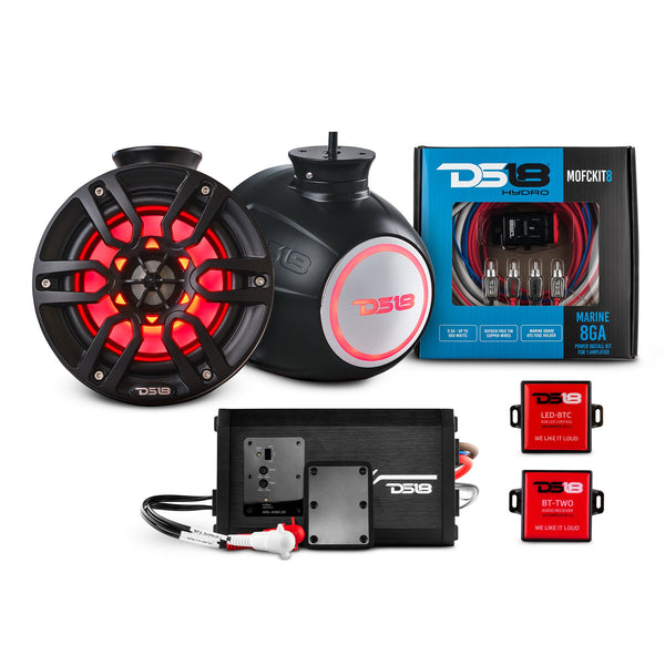 6.5" Compact Speaker Tower with Marine Amplifier, Installation Kit, and RGB LED Lights - Perfect Package for Jet Ski.