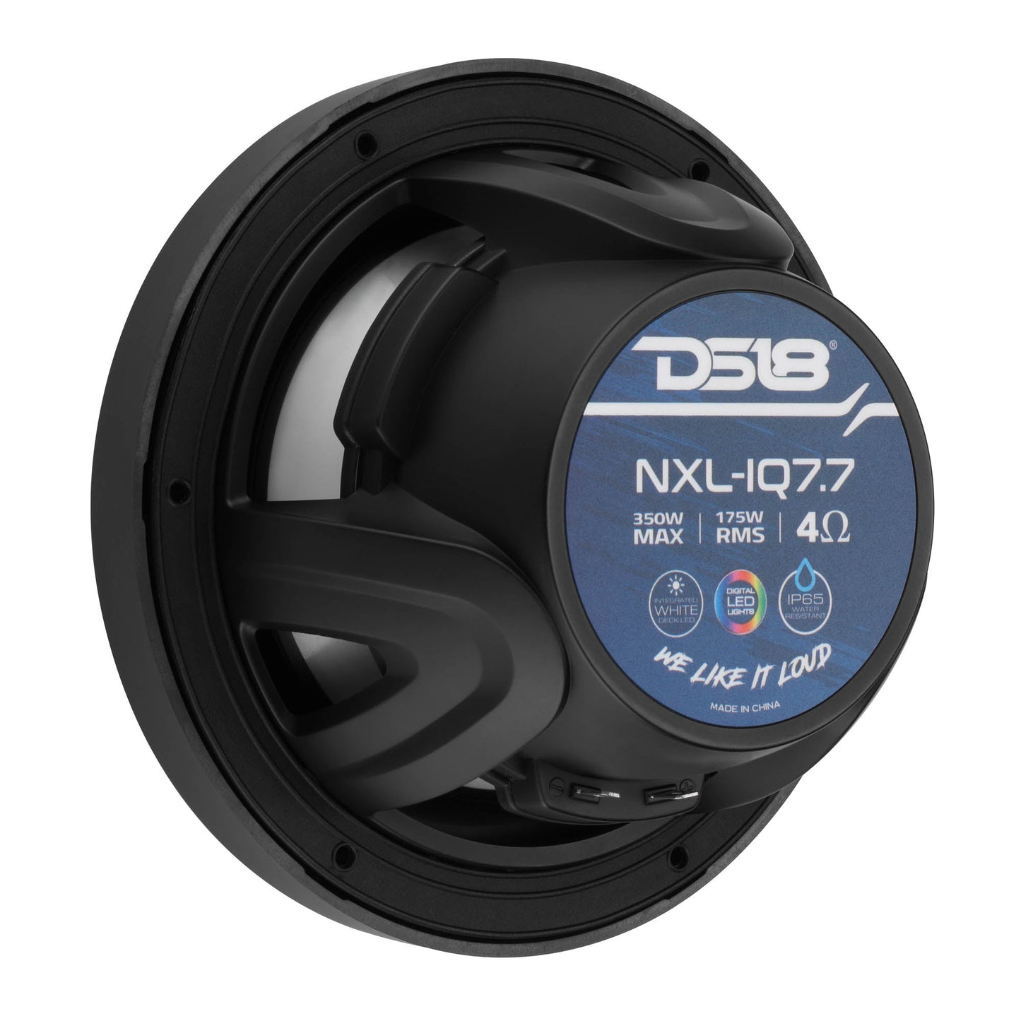 NXL 7.7” 2-Way Coaxial Marine Speaker with Bullet Tweeter, Digital LED Lights & White Deck LED | 175W RMS 4-Ohm.